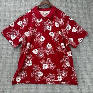 Hilo Hattie The Hawaiian Polo Shirt Mens Size 2XL Red White Floral Short Sleeve
